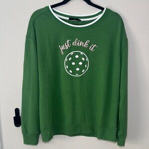 Jane and Delancey Green Crewneck Sweatshirt with Pink Graphic